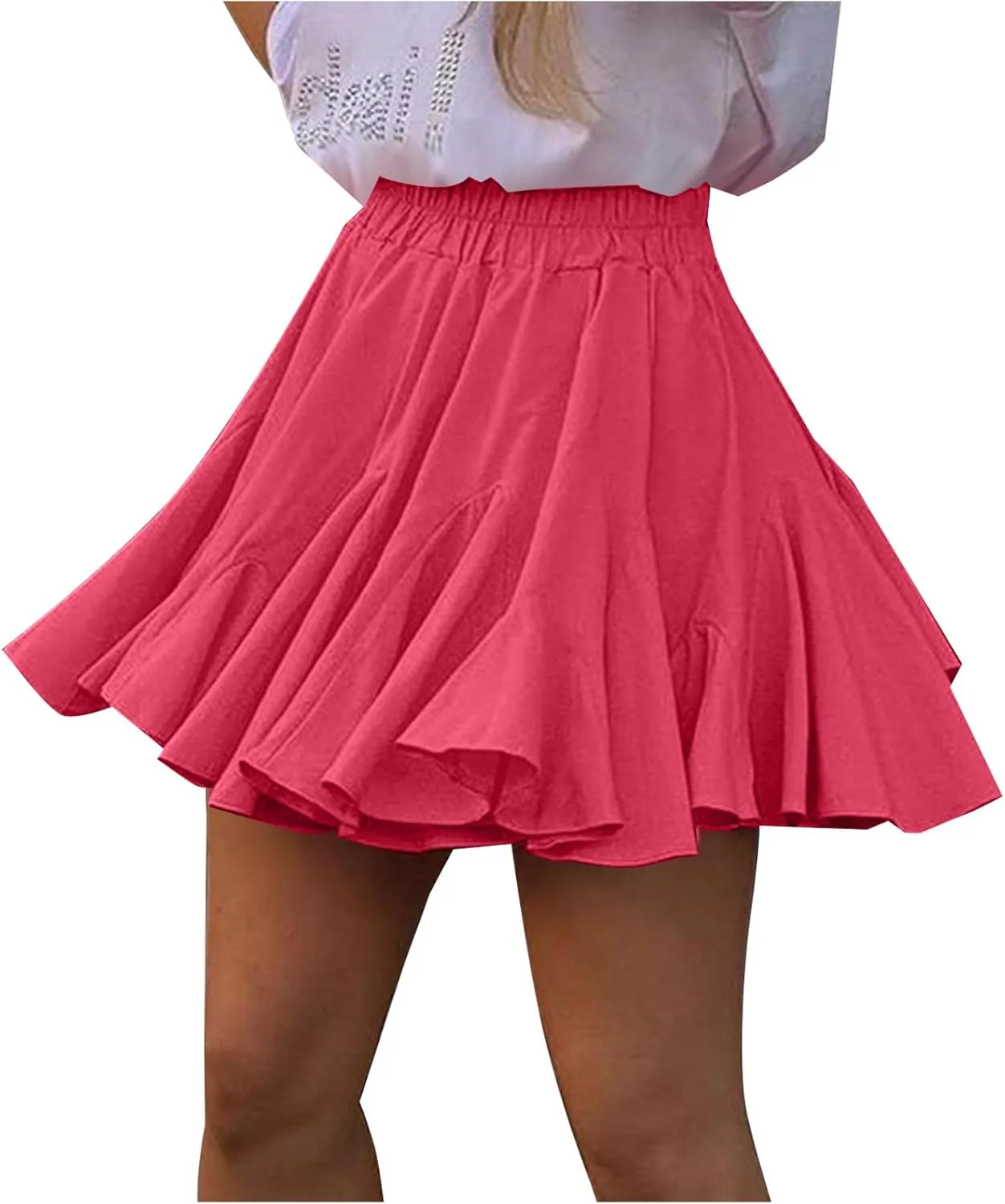 Women's Pleated Skirt Basic Casual High Waisted Summer Beach Vacation Skirts Solid Color Mini Skorts