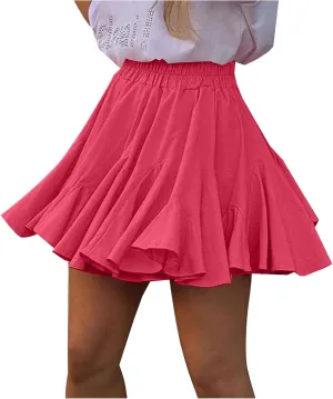 Women's Pleated Skirt Basic Casual High Waisted Summer Beach Vacation Skirts Solid Color Mini Skorts