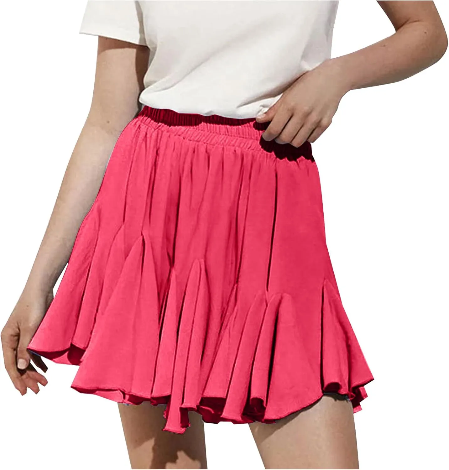 Women's Pleated Skirt Basic Casual High Waisted Summer Beach Vacation Skirts Solid Color Mini Skorts