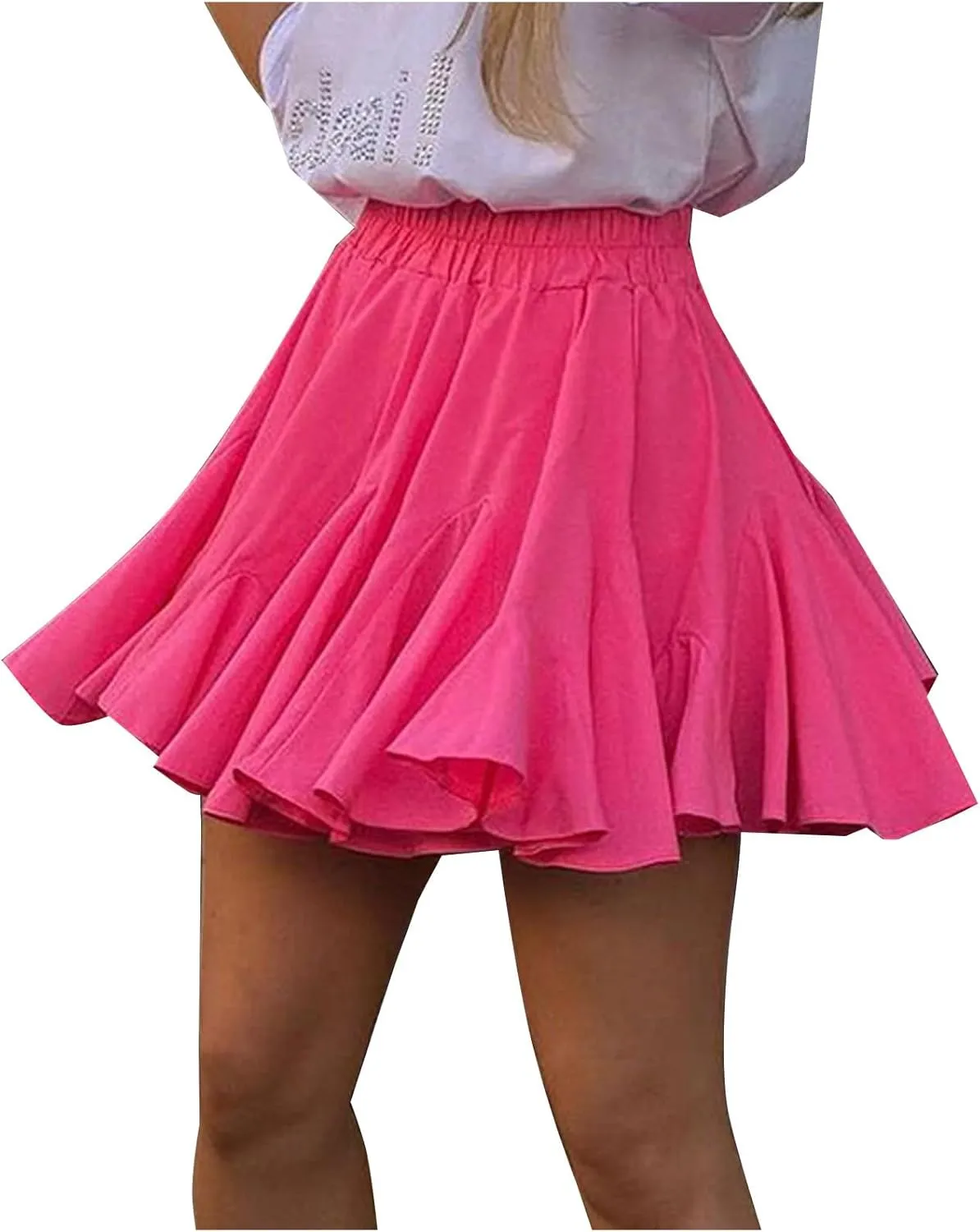 Women's Pleated Skirt Basic Casual High Waisted Summer Beach Vacation Skirts Solid Color Mini Skorts