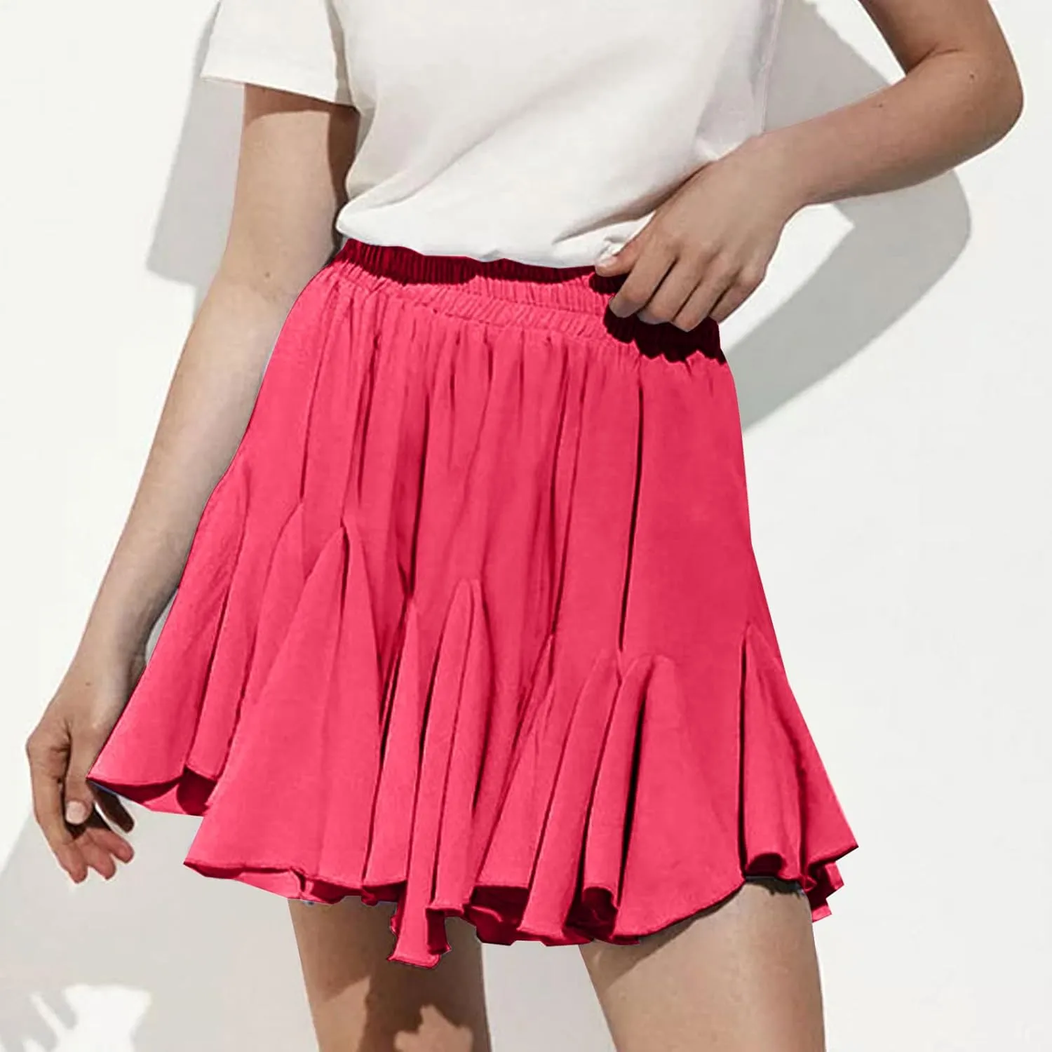 Women's Pleated Skirt Basic Casual High Waisted Summer Beach Vacation Skirts Solid Color Mini Skorts