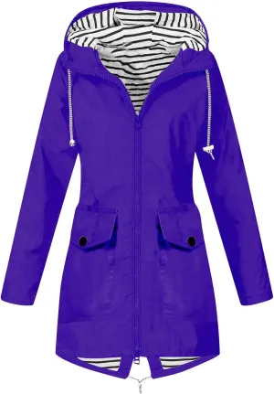 Women's Raincoat Windbreaker Zipper Hoodies Rain Jacket Waterproof Lightweight Outdoor Rain Coat Hooded Trench Coats