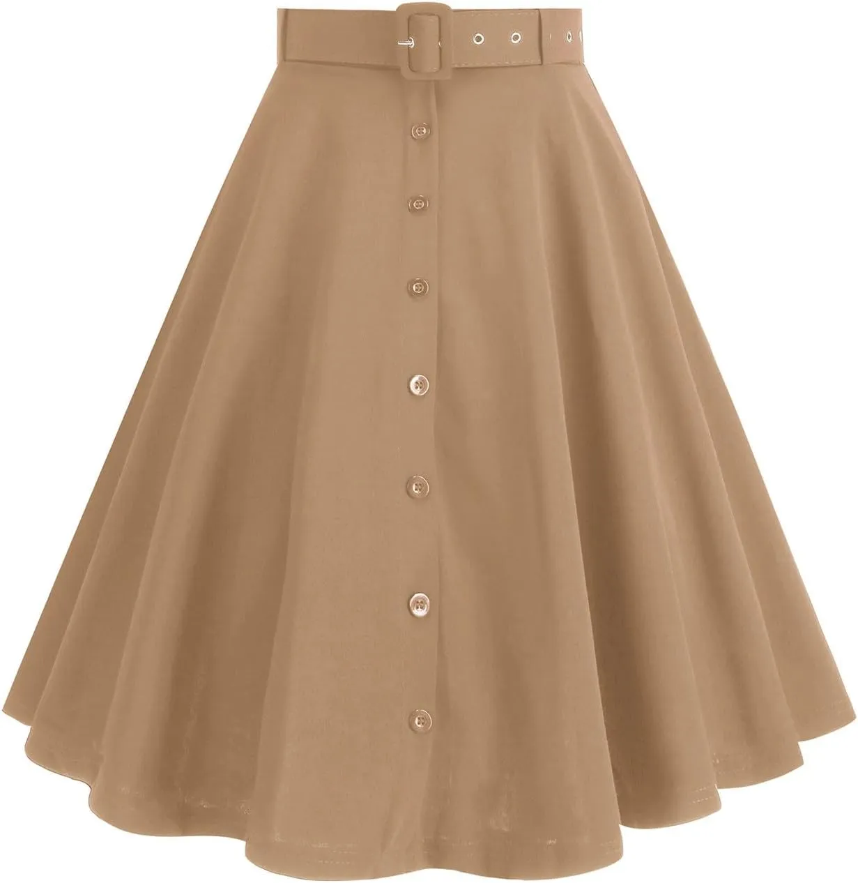 Womens Retro High Waisted Skirts Vintage Stretch A Line Flared Midi Skirt Knee Length Casual Dress Summer Clothes