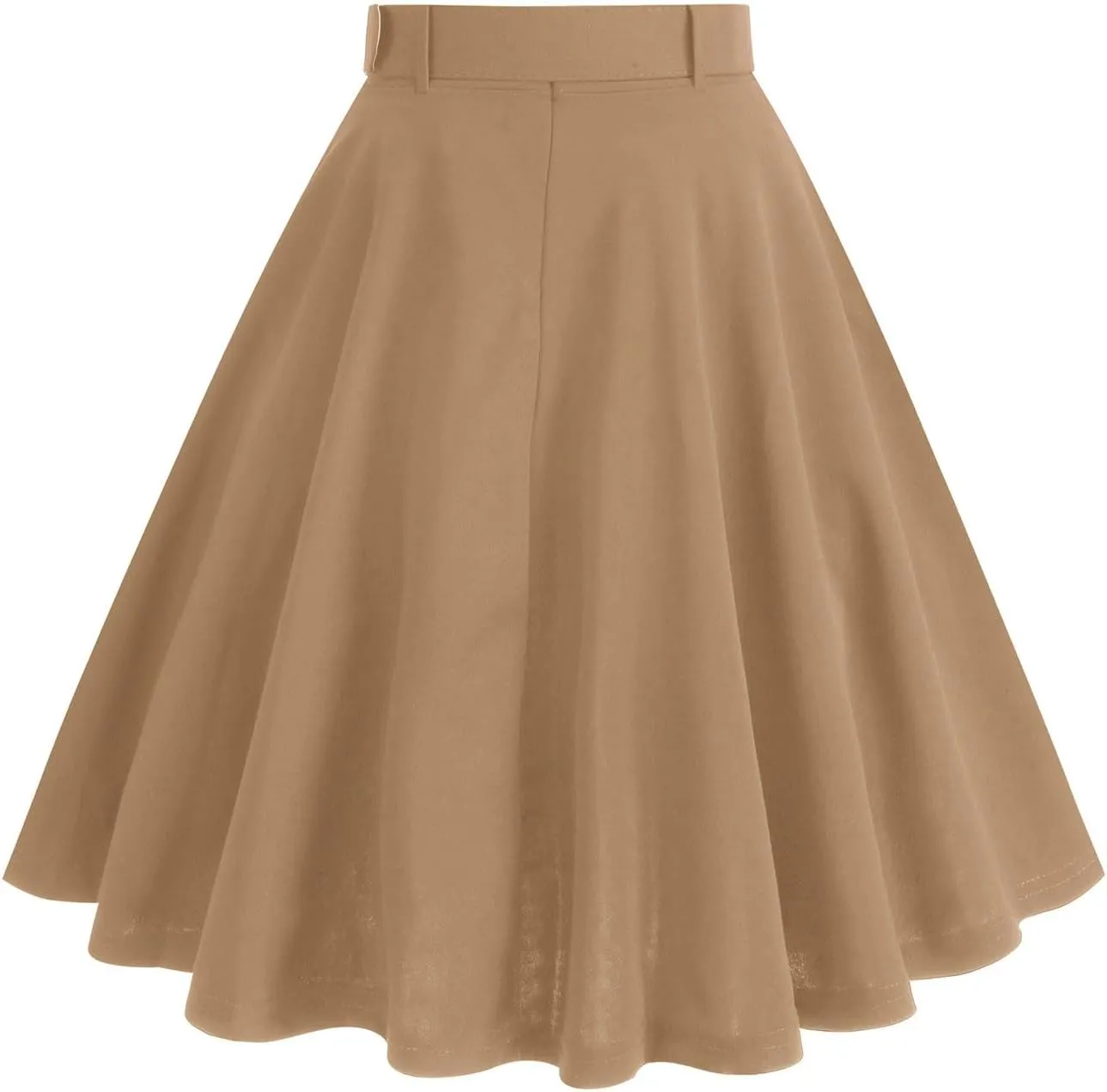 Womens Retro High Waisted Skirts Vintage Stretch A Line Flared Midi Skirt Knee Length Casual Dress Summer Clothes