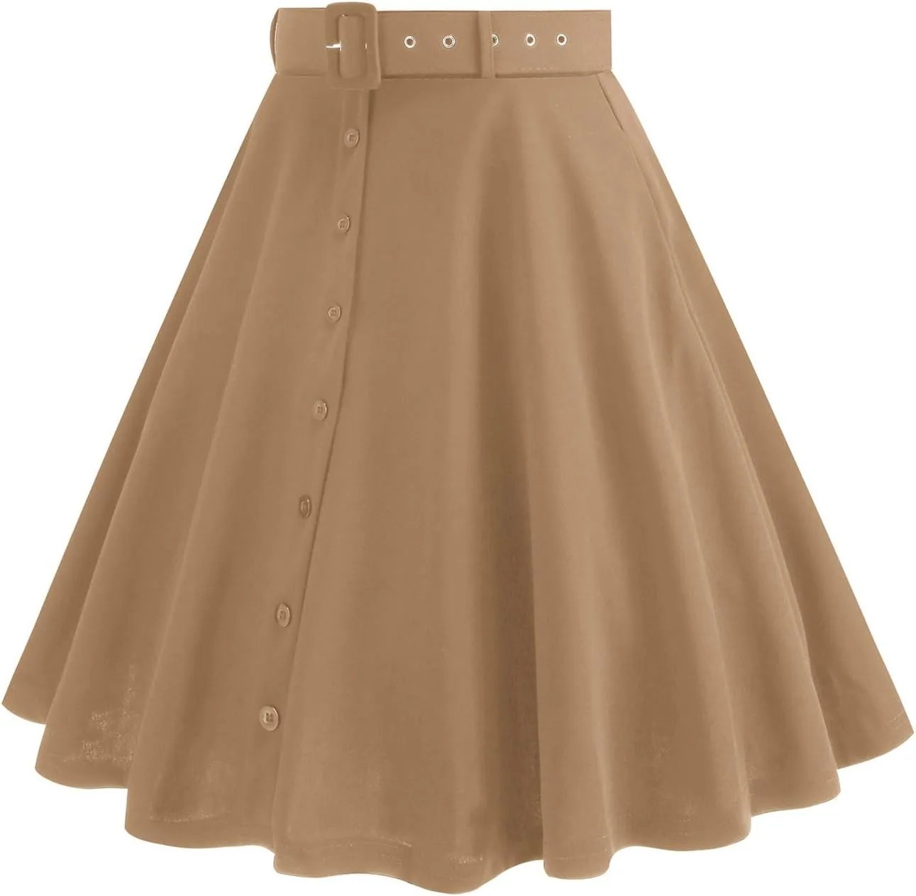 Womens Retro High Waisted Skirts Vintage Stretch A Line Flared Midi Skirt Knee Length Casual Dress Summer Clothes