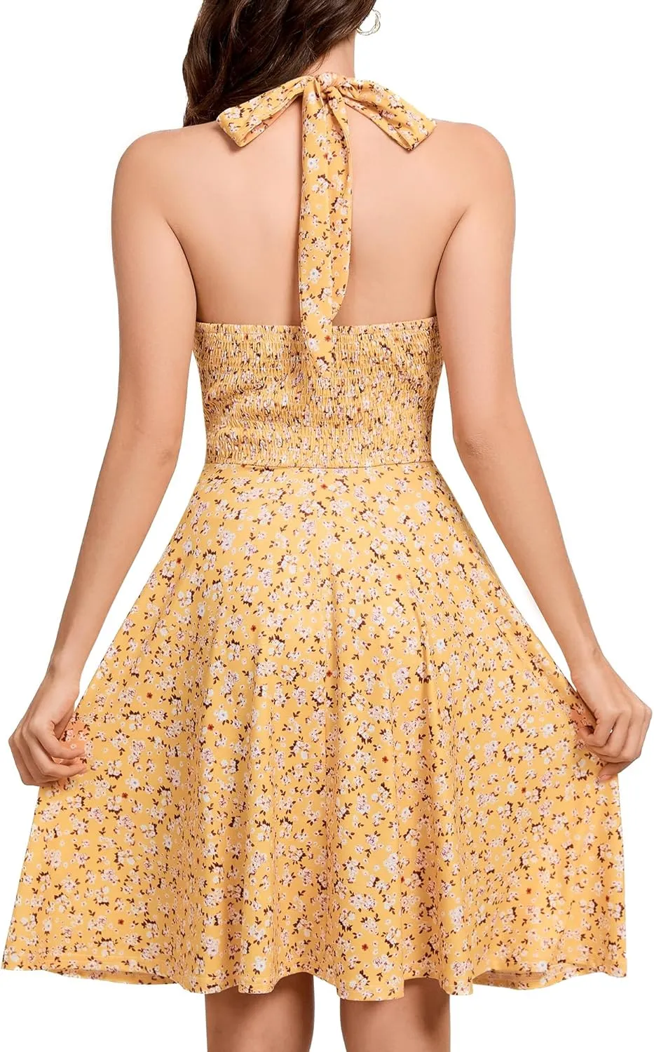 Women's Sexy Sundress Halter V Neck Tie Back Sleeveless Ruffle Mini Short Summer Beach Dresses