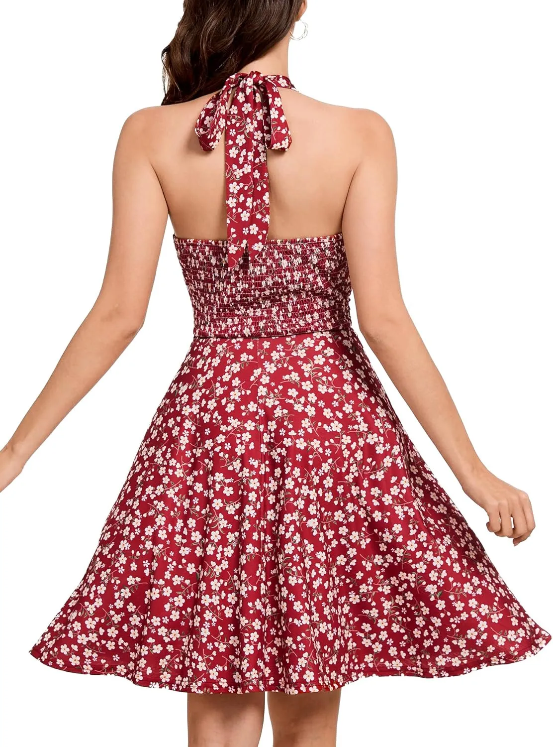 Women's Sexy Sundress Halter V Neck Tie Back Sleeveless Ruffle Mini Short Summer Beach Dresses