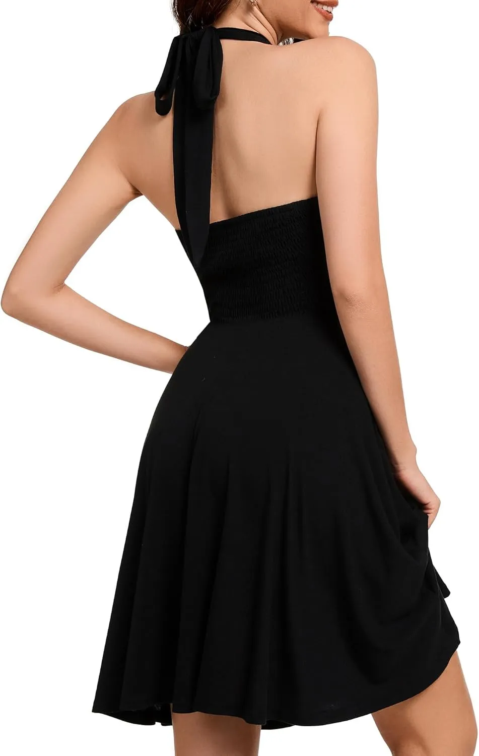 Women's Sexy Sundress Halter V Neck Tie Back Sleeveless Ruffle Mini Short Summer Beach Dresses