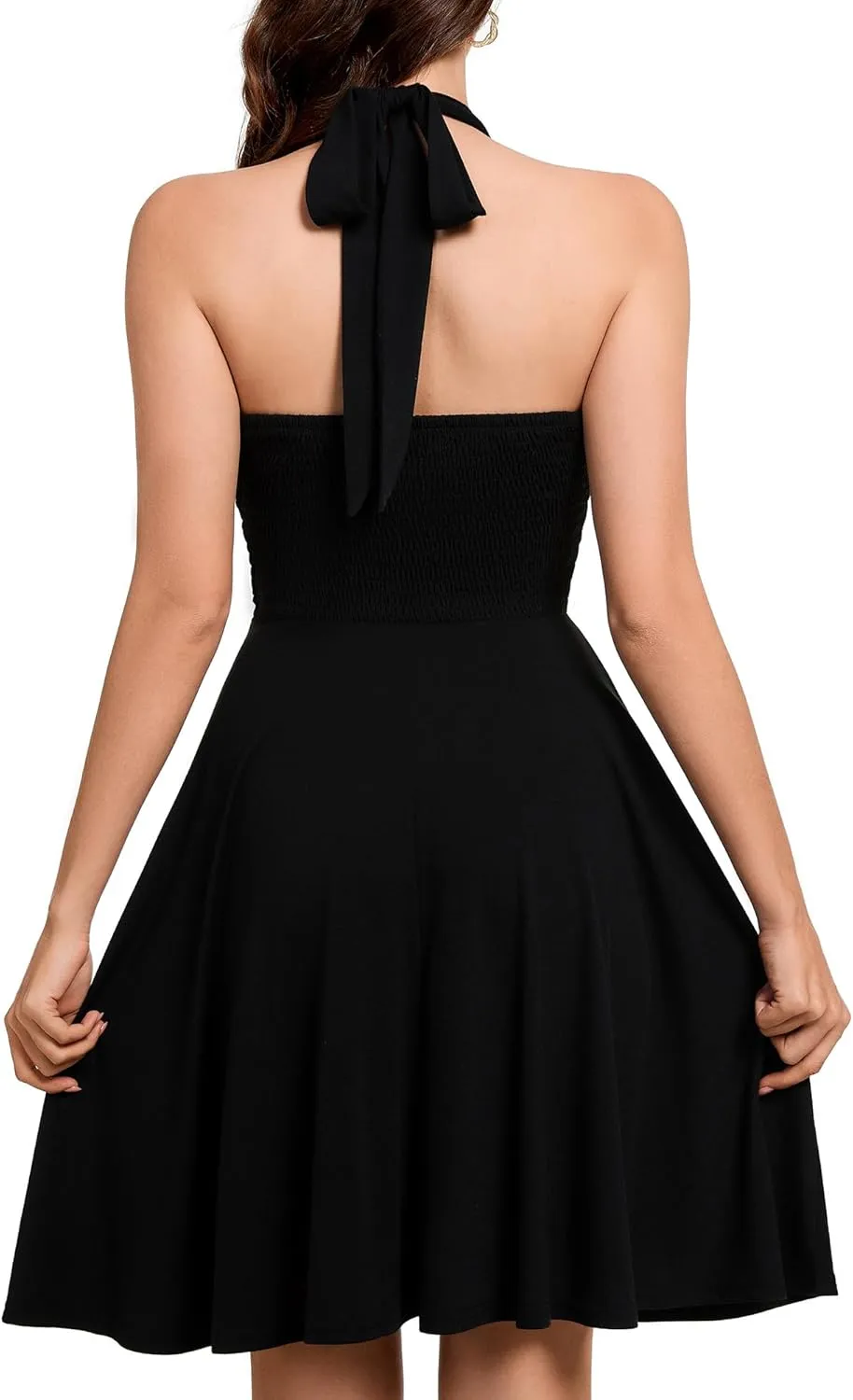 Women's Sexy Sundress Halter V Neck Tie Back Sleeveless Ruffle Mini Short Summer Beach Dresses