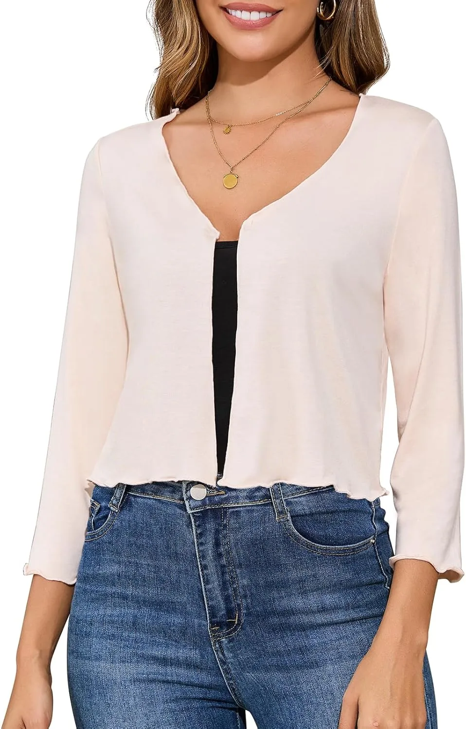 Women's Shrug 3/4 Sleeve Bolero Open Front Cropped Cardigan Lightweight Bolero Shrug for Dress