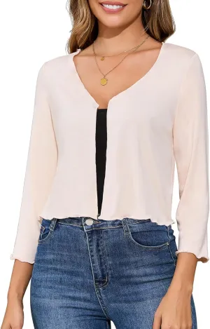 Women's Shrug 3/4 Sleeve Bolero Open Front Cropped Cardigan Lightweight Bolero Shrug for Dress