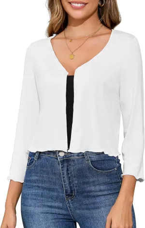 Women's Shrug 3/4 Sleeve Bolero Open Front Cropped Cardigan Lightweight Bolero Shrug for Dress