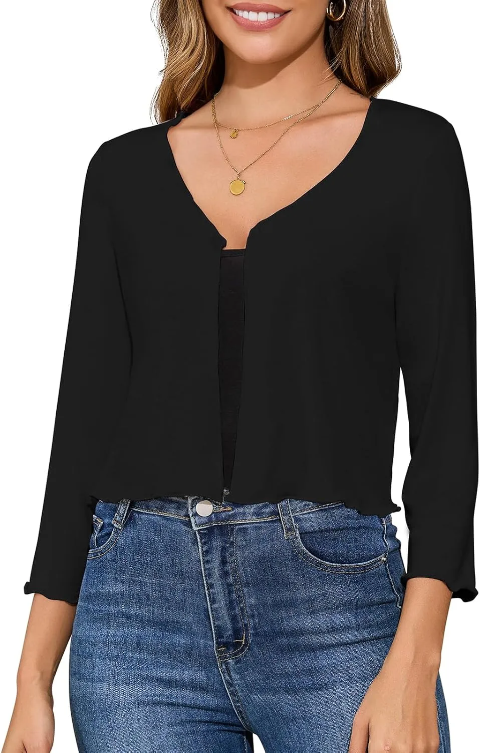 Women's Shrug 3/4 Sleeve Bolero Open Front Cropped Cardigan Lightweight Bolero Shrug for Dress