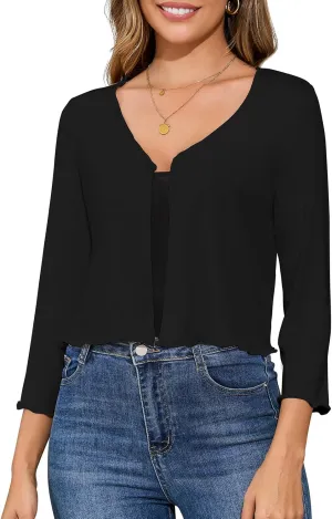 Women's Shrug 3/4 Sleeve Bolero Open Front Cropped Cardigan Lightweight Bolero Shrug for Dress