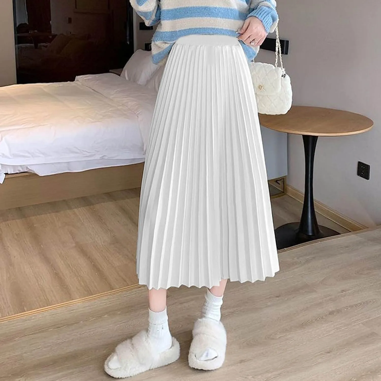 Womens Skirt Summer Midi Long Pleated Skirts High Waisted A Line Dress 2025 Trendy Boho Beach Dresses
