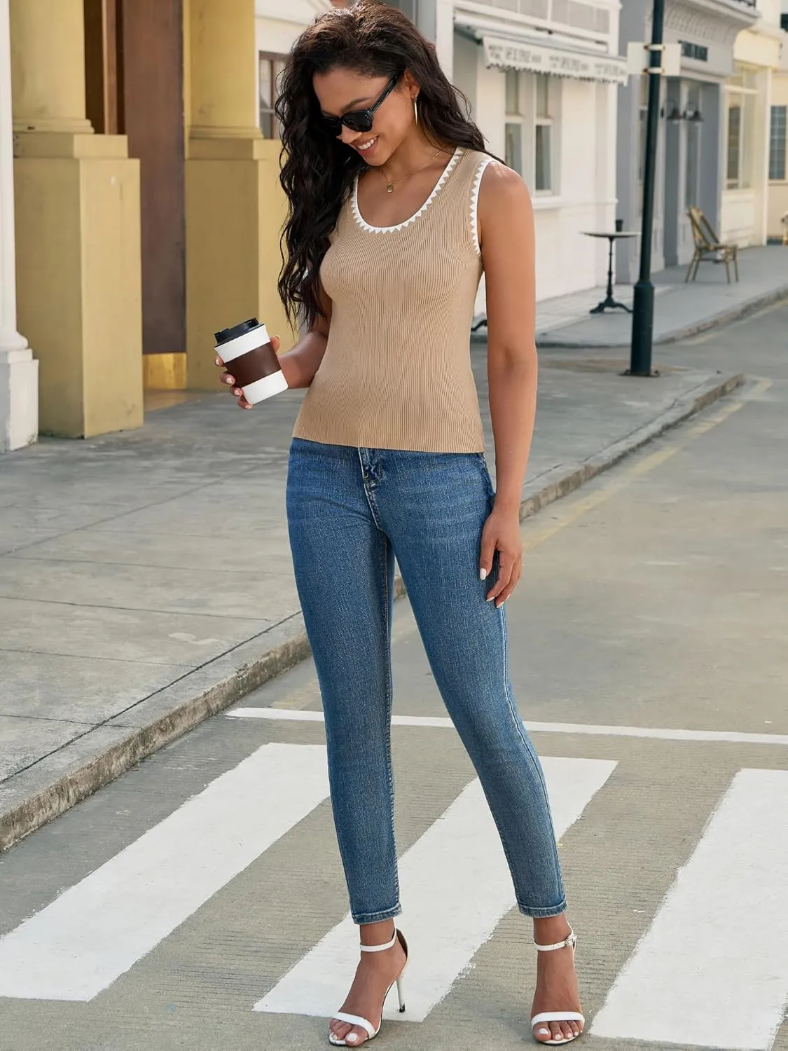 Womens Sleeveless Sweater Vest Summer Knit Tank Tops Scoop Neck Color Block Ribbed Casual Shirts 2025