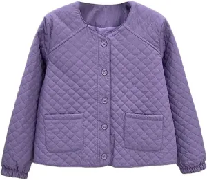 Women's Spring Autumn Collarless Argyle Thin Cotton-Padded Coat Casual Warm Parkas