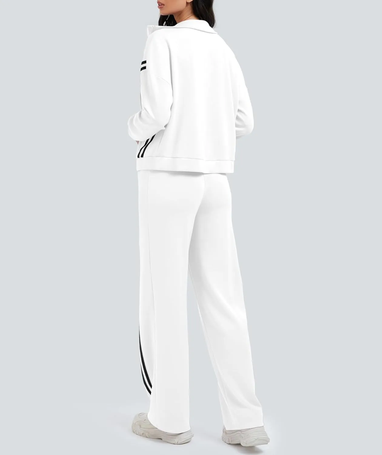 Womens Sweatsuits 2 Piece Set Zipper Stand Collar Jackets High Waist Track Pants Sets