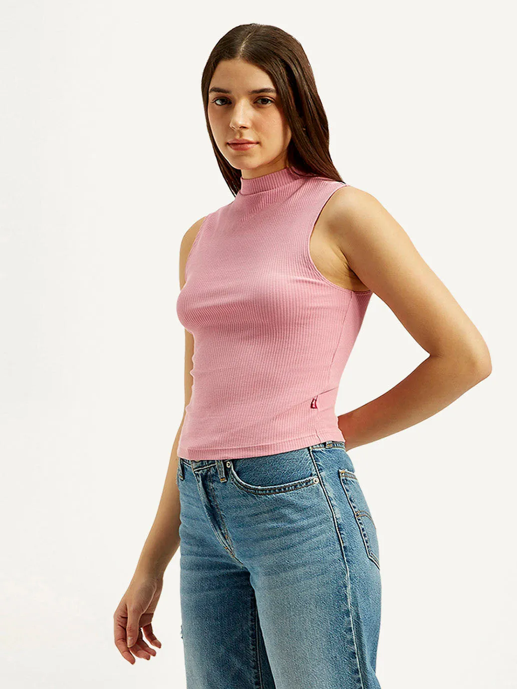 Women's Textured Light Pink Collar Neck Top