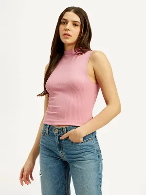 Women's Textured Light Pink Collar Neck Top