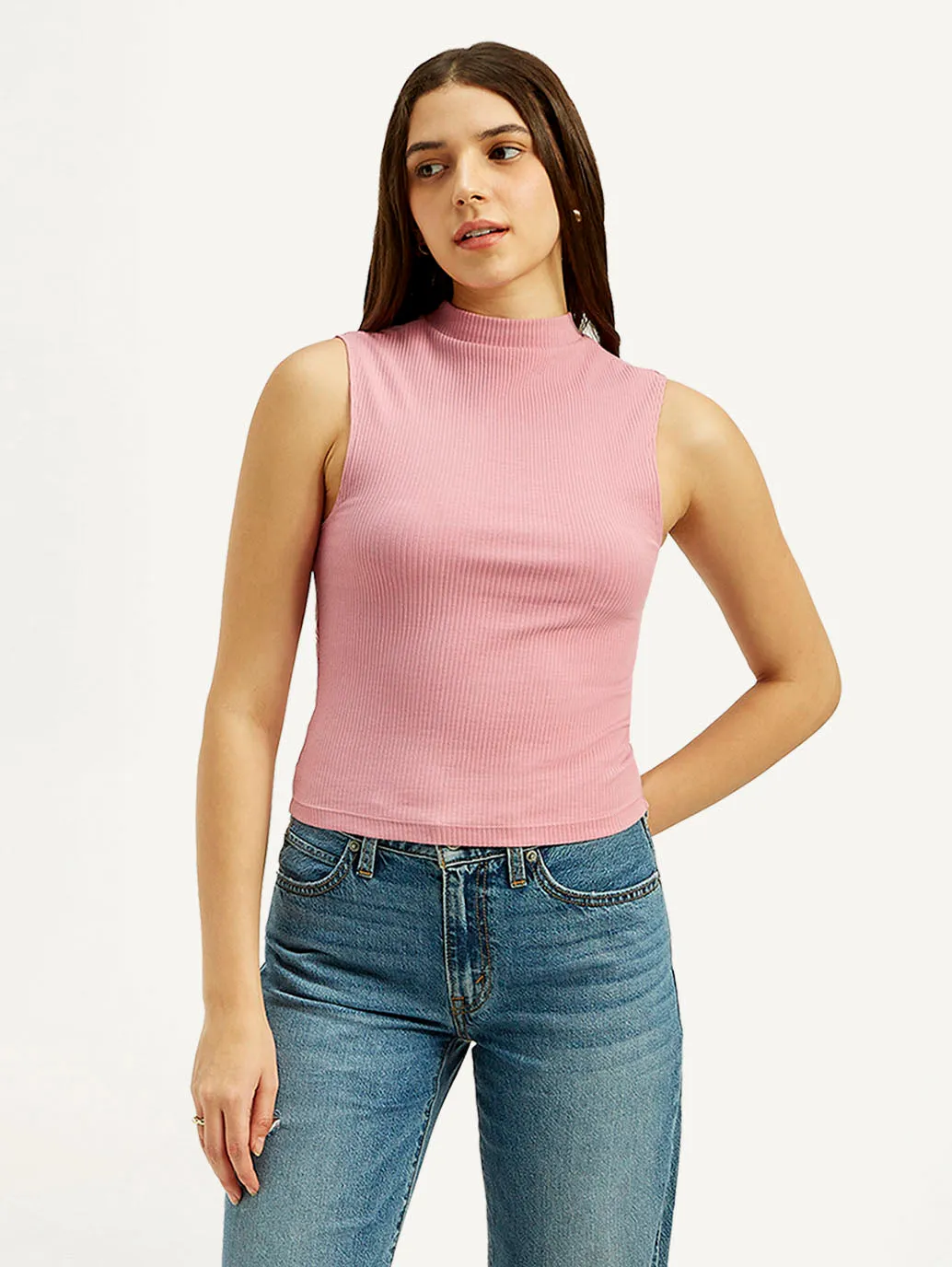 Women's Textured Light Pink Collar Neck Top