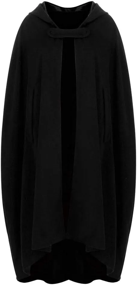 Women's Trench Coat Gothic Long Cloak Autumn And Winter Hoodies Robe Wool Blend Hooded Cape Poncho Maxi Cloak Coat