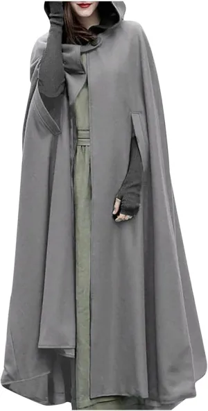 Women's Trench Coat Gothic Long Cloak Autumn And Winter Hoodies Robe Wool Blend Hooded Cape Poncho Maxi Cloak Coat