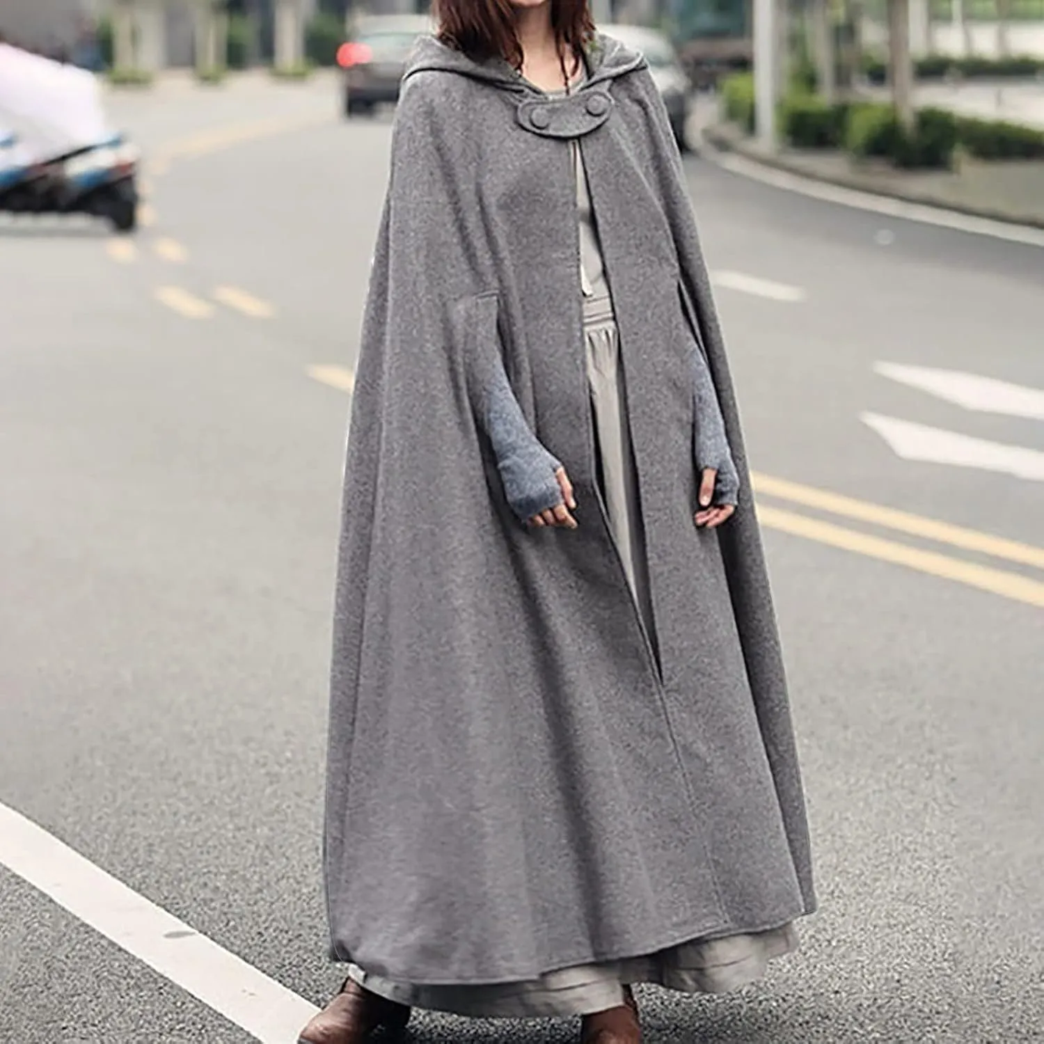 Women's Trench Coat Gothic Long Cloak Autumn And Winter Hoodies Robe Wool Blend Hooded Cape Poncho Maxi Cloak Coat
