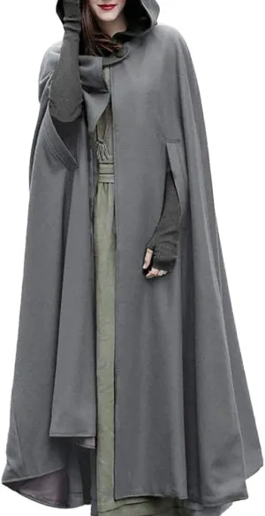 Women's Trench Coat Gothic Long Cloak Autumn And Winter Hoodies Robe Wool Blend Hooded Cape Poncho Maxi Cloak Coat