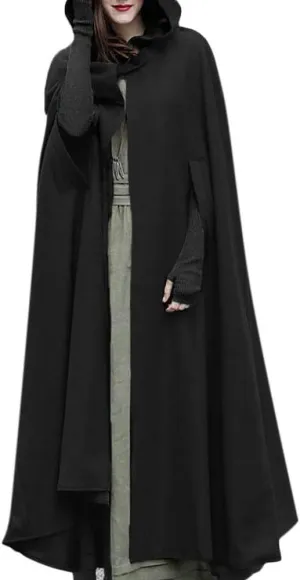 Women's Trench Coat Gothic Long Cloak Autumn And Winter Hoodies Robe Wool Blend Hooded Cape Poncho Maxi Cloak Coat