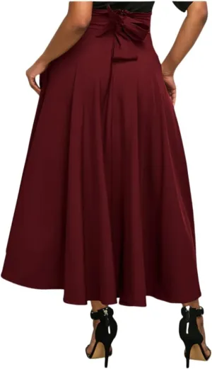Women's Vintage Maxi Skirt Pleated High Waisted Casual Long Skirts with Pockets