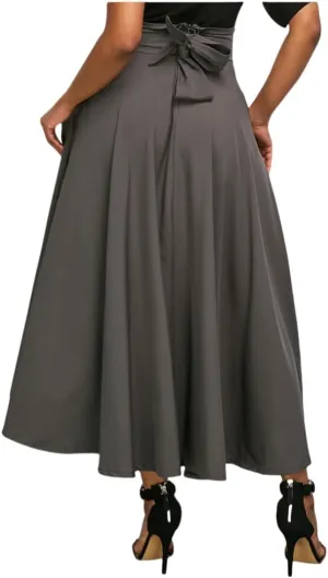 Women's Vintage Maxi Skirt Pleated High Waisted Casual Long Skirts with Pockets