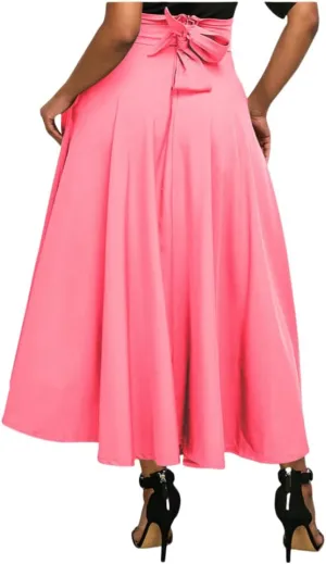 Women's Vintage Maxi Skirt Pleated High Waisted Casual Long Skirts with Pockets