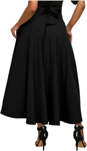 Women's Vintage Maxi Skirt Pleated High Waisted Casual Long Skirts with Pockets