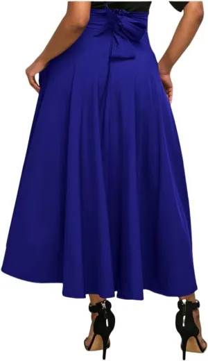 Women's Vintage Maxi Skirt Pleated High Waisted Casual Long Skirts with Pockets