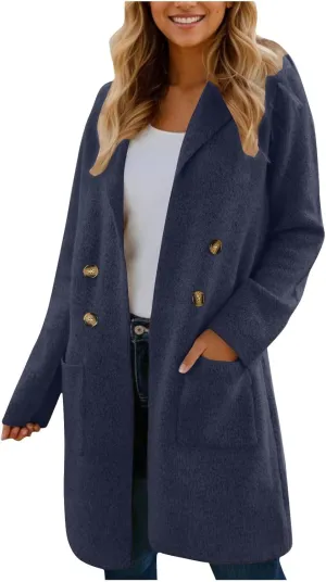 Women's Warm Double Breasted Wool Pea Coat Business Trench Coat Jacket Winter Elegant Coats for Women Lapel Jackets