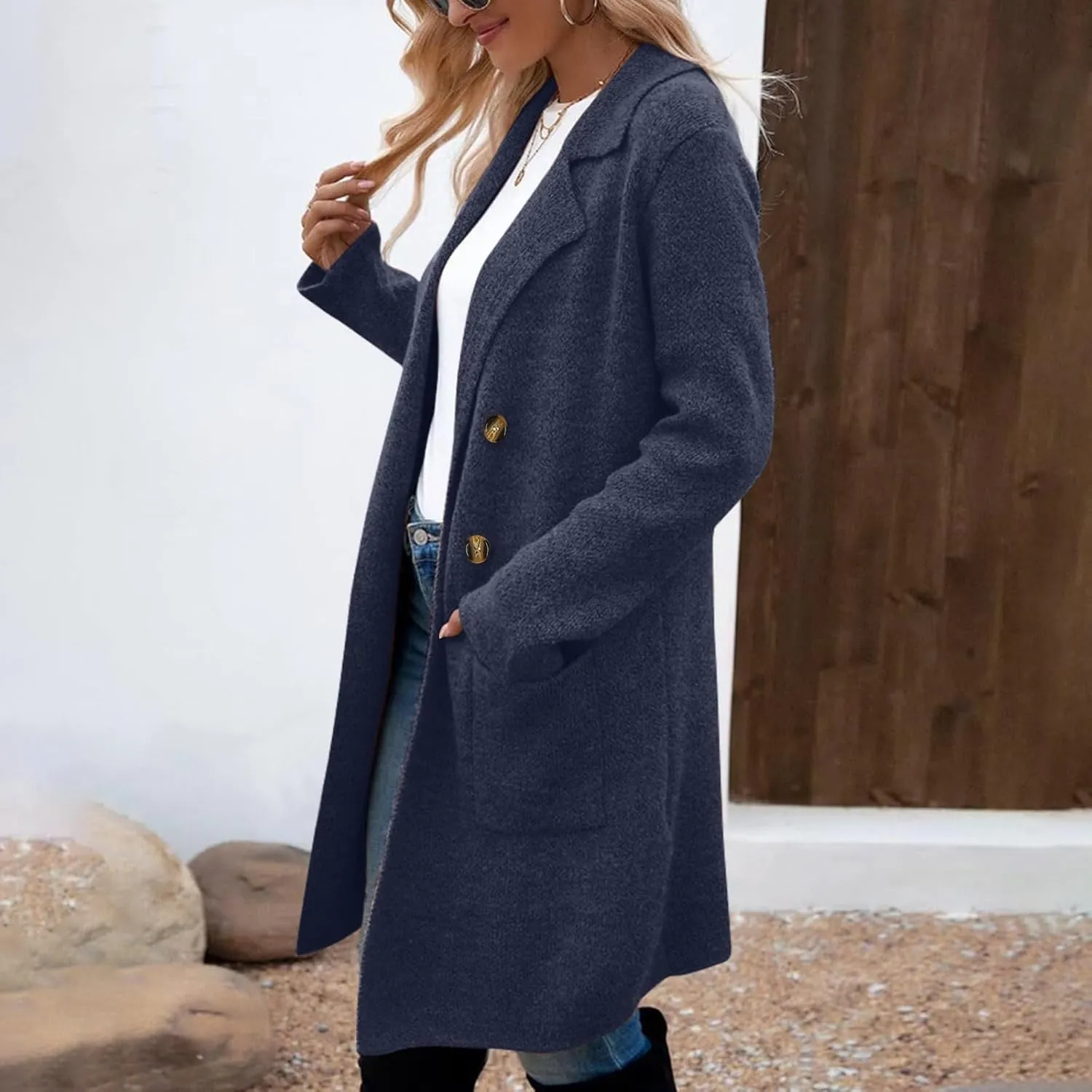 Women's Warm Double Breasted Wool Pea Coat Business Trench Coat Jacket Winter Elegant Coats for Women Lapel Jackets