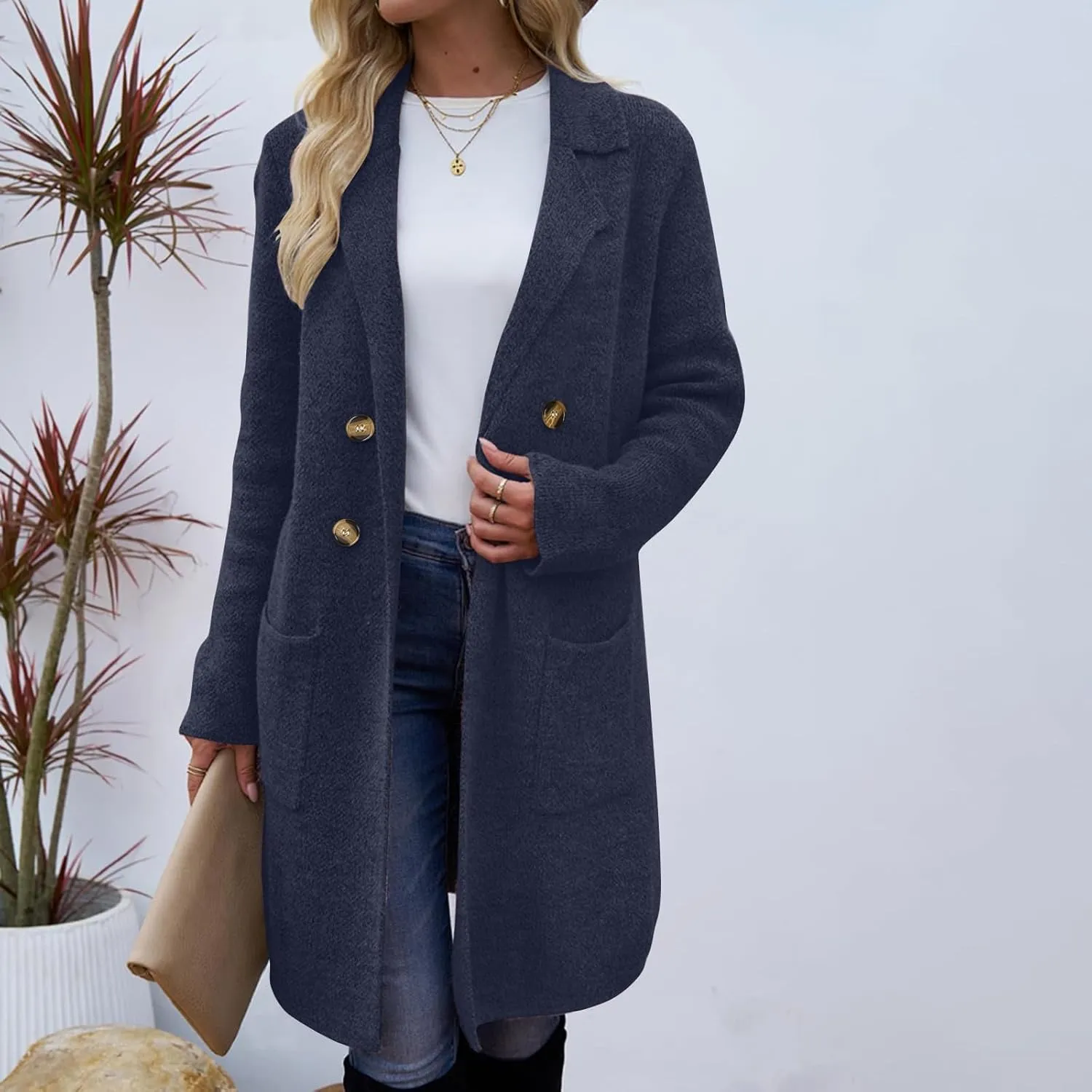 Women's Warm Double Breasted Wool Pea Coat Business Trench Coat Jacket Winter Elegant Coats for Women Lapel Jackets