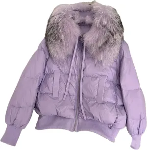 Women's Winter Cotton Padded Jacket Large Thick Warm Coat Short Duck Down Outerwear Purple
