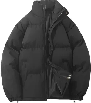 Women's Winter Vintage Warm Puffer Jacket Parkas Warm Cotton-Padded Coat Cropped Puffer Quilted Tops Black