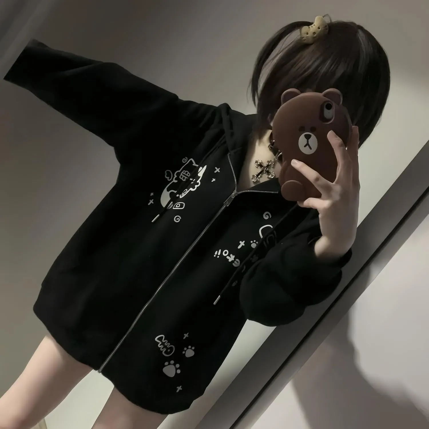 Womens Y2K Zip Up Cute Graphic Hoodies Cat Ears Casual Cartoon Harajuku Kawaii Clothes Oversize Streetwear Jacket