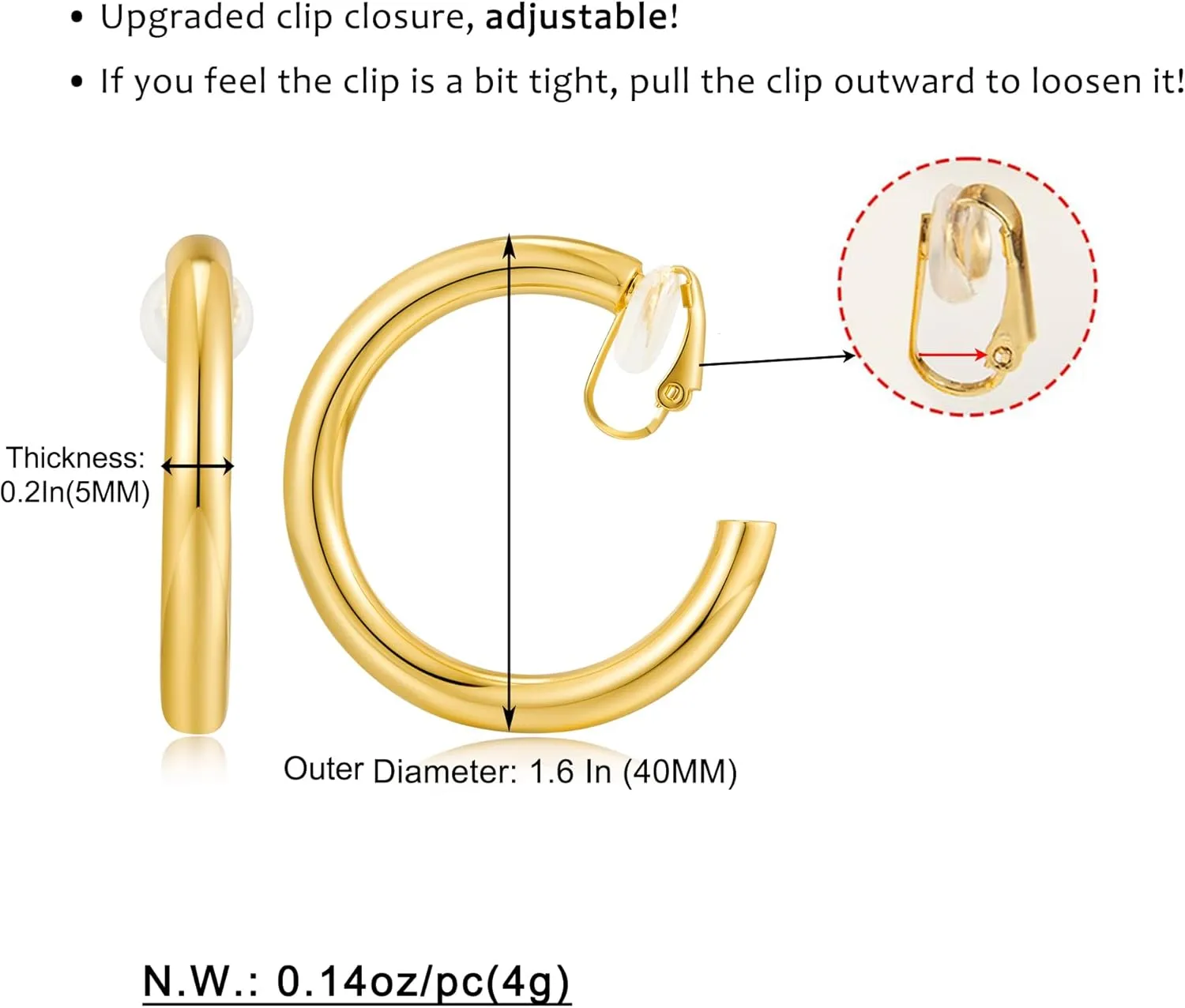 WOWORAMA Gold Clip On Hoop Earrings for Women - Classic Large Chunky Hoops - Non Pierced Minimalistic Clip Earrings