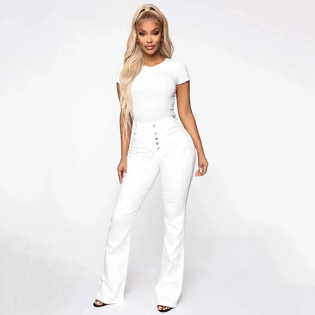 WUAI Plus Size Jeans for Women,Classic High Waist Bell Bottom Flare Jeans Stretch Fit Bootcut Jean Denim Pants