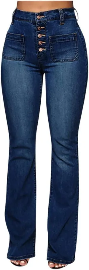 WUAI Plus Size Jeans for Women,Classic High Waist Bell Bottom Flare Jeans Stretch Fit Bootcut Jean Denim Pants