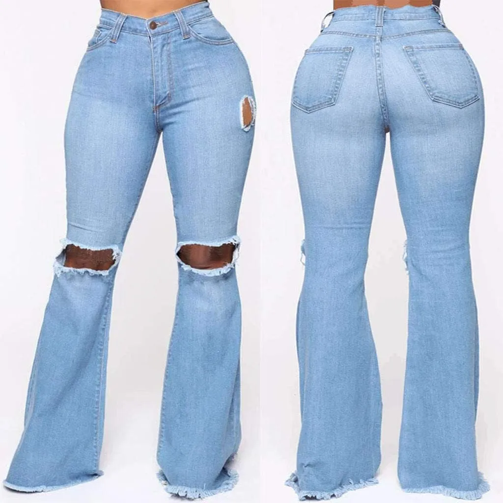 WUAI Plus Size Jeans for Women,Classic High Waist Bell Bottom Flare Jeans Stretch Fit Bootcut Jean Denim Pants