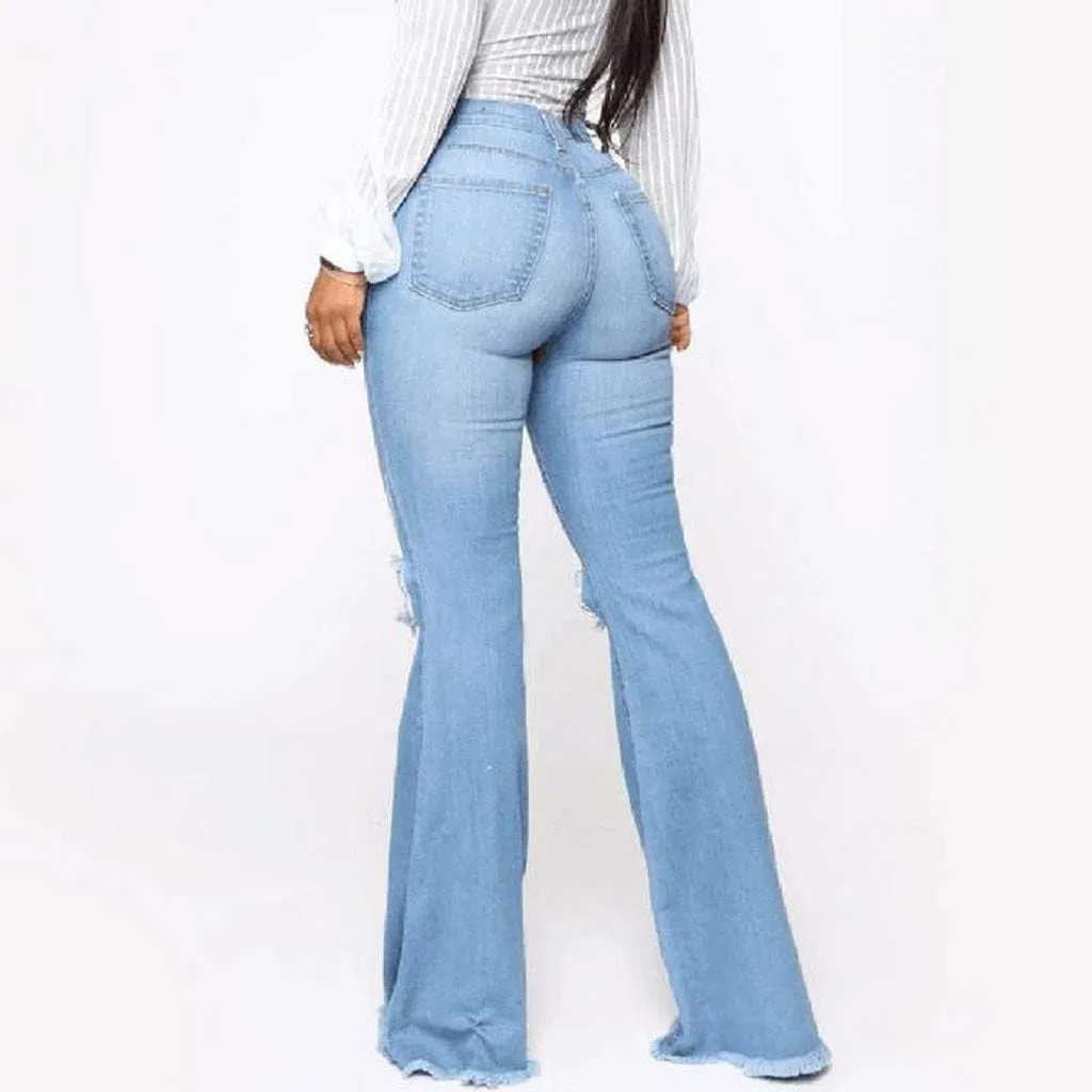 WUAI Plus Size Jeans for Women,Classic High Waist Bell Bottom Flare Jeans Stretch Fit Bootcut Jean Denim Pants