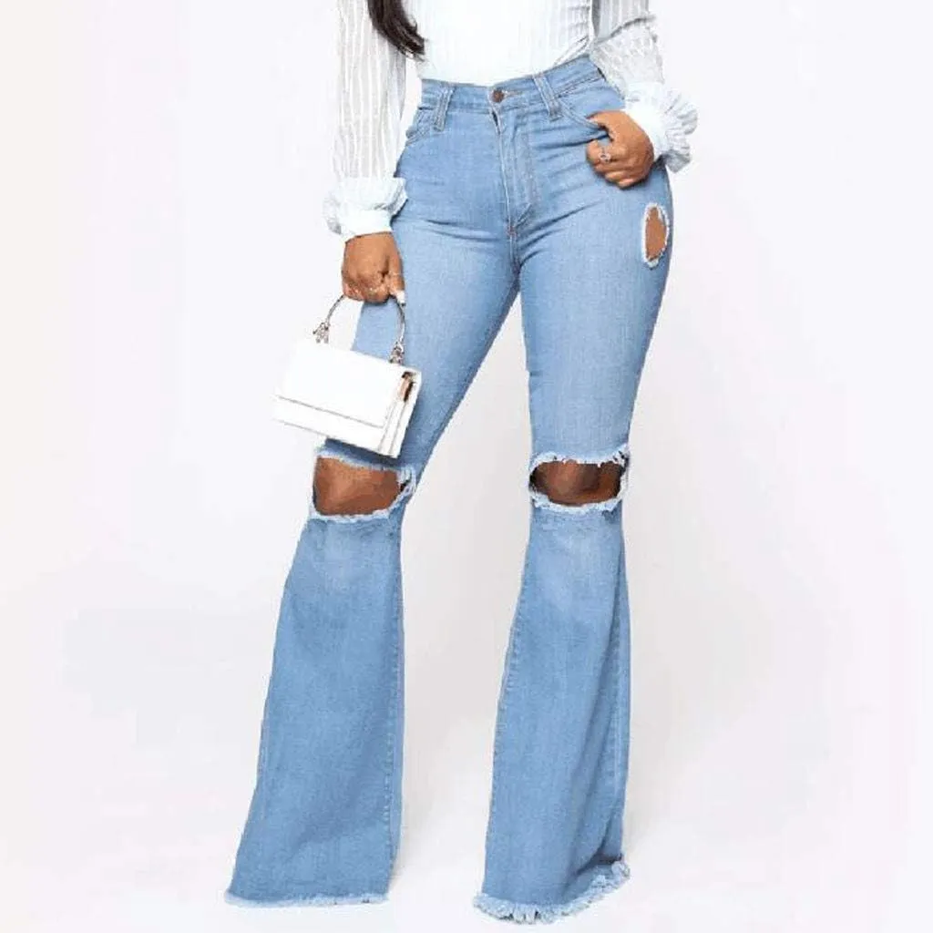 WUAI Plus Size Jeans for Women,Classic High Waist Bell Bottom Flare Jeans Stretch Fit Bootcut Jean Denim Pants