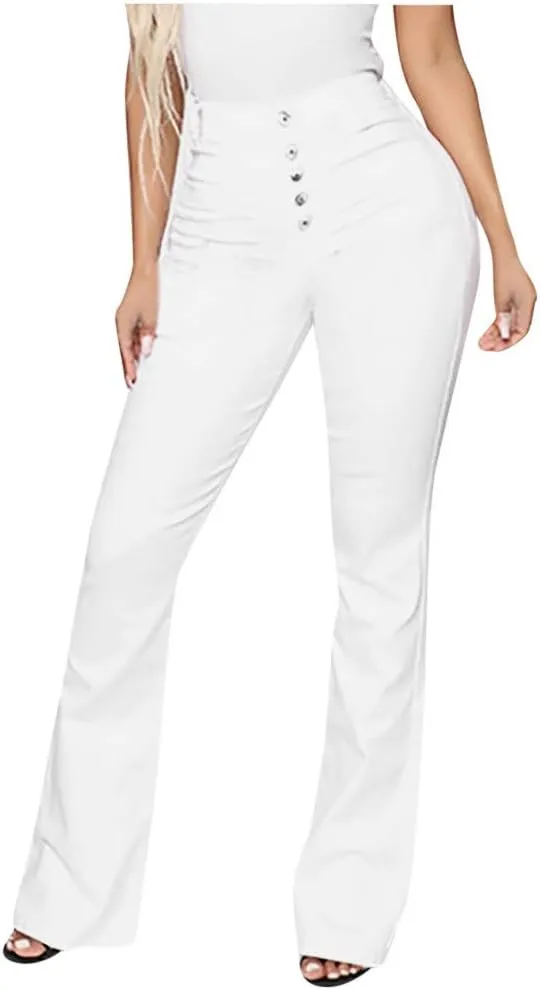 WUAI Plus Size Jeans for Women,Classic High Waist Bell Bottom Flare Jeans Stretch Fit Bootcut Jean Denim Pants