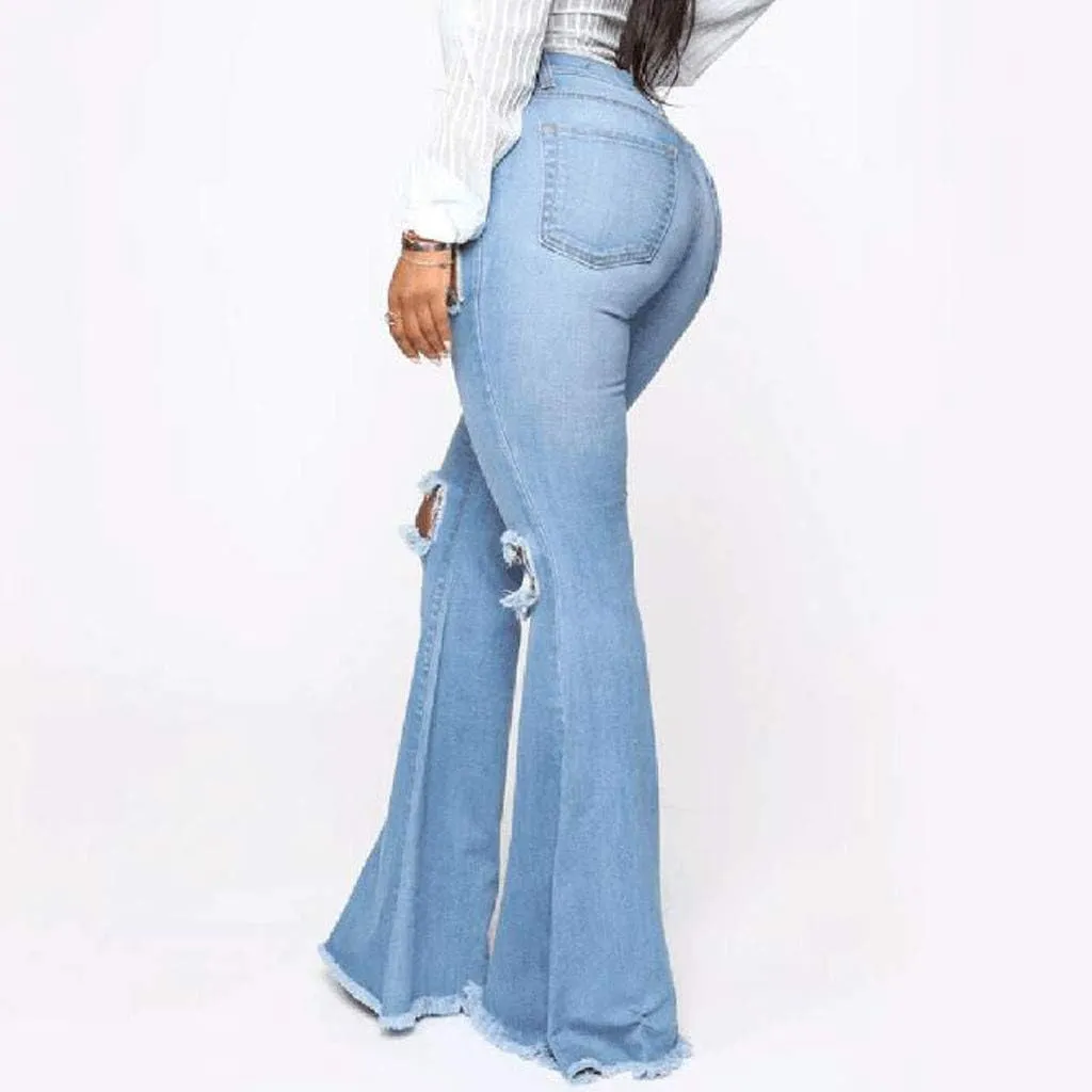 WUAI Plus Size Jeans for Women,Classic High Waist Bell Bottom Flare Jeans Stretch Fit Bootcut Jean Denim Pants