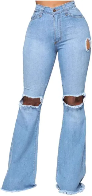WUAI Plus Size Jeans for Women,Classic High Waist Bell Bottom Flare Jeans Stretch Fit Bootcut Jean Denim Pants